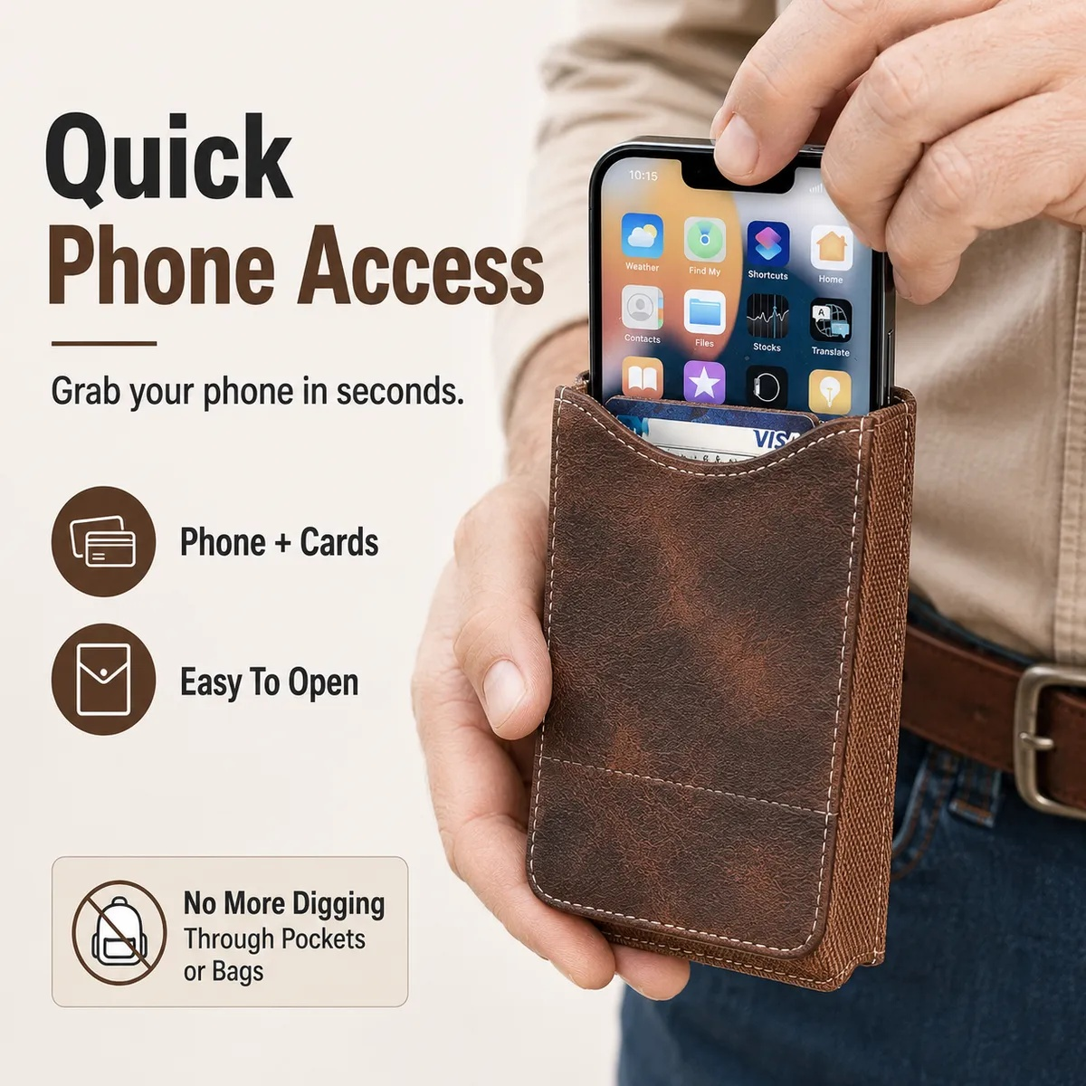 ⚡Big Discount | Waist Belt Cell Phone Pouch 📱 Multi-Pocket Leather Holster with Card Holder