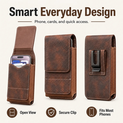 ⚡Big Discount | Waist Belt Cell Phone Pouch 📱 Multi-Pocket Leather Holster with Card Holder