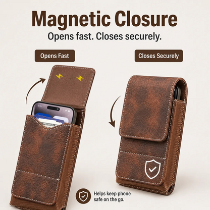 ⚡Big Discount | Waist Belt Cell Phone Pouch 📱 Multi-Pocket Leather Holster with Card Holder