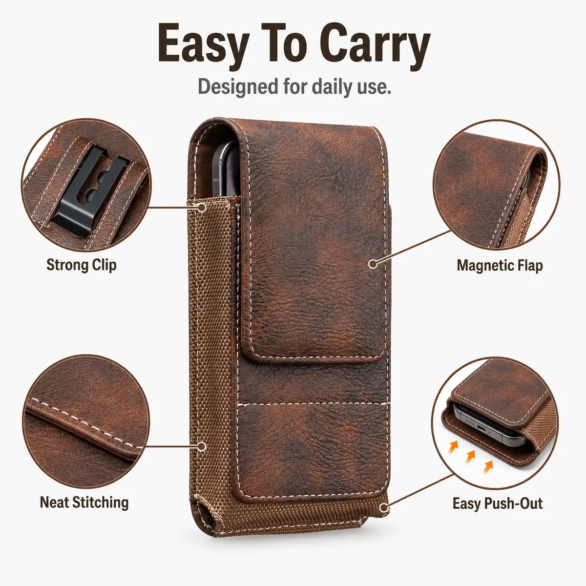 ⚡Big Discount | Waist Belt Cell Phone Pouch 📱 Multi-Pocket Leather Holster with Card Holder