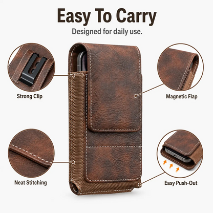 ⚡Big Discount | Waist Belt Cell Phone Pouch 📱 Multi-Pocket Leather Holster with Card Holder
